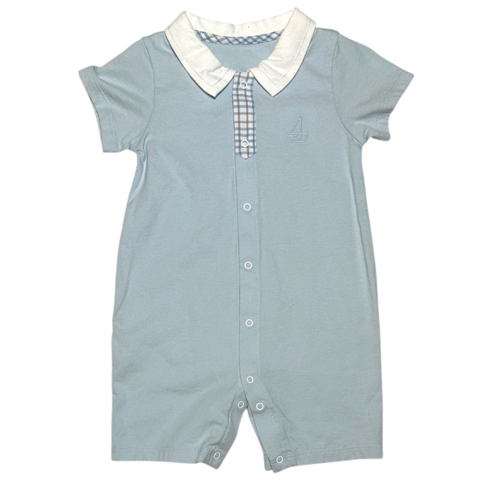 NWOT blue collared knit baby romper with plaid details 18mo